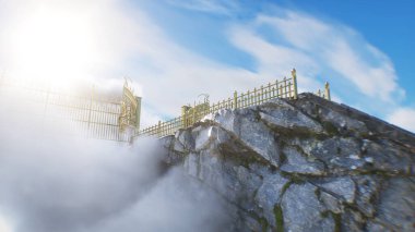 Cennete giden merdiven. Cennet, cennet kapıları. Dini bir kavram. 3d oluşturma