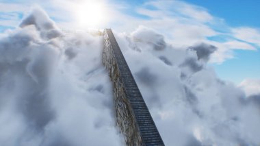 Cennete giden merdiven. Cennet, cennet kapıları. Dini bir kavram. 3d oluşturma