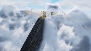 Günahkar bir adam cennetten cehenneme düşer. Dindar. konsept. 3d oluşturma