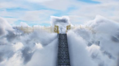 Cennete giden merdiven. Cennet, cennet kapıları. Dini bir kavram. 3d oluşturma