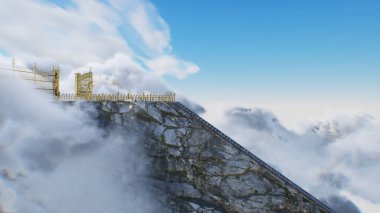 Cennete giden merdiven. Cennet, cennet kapıları. Dini bir kavram. 3d oluşturma