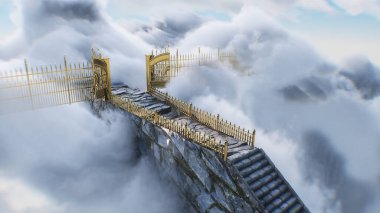 Cennete giden merdiven. Cennet, cennet kapıları. Dini bir kavram. 3d oluşturma