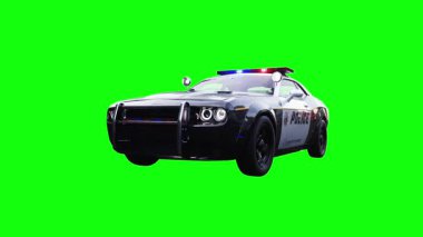Statik polis arabası yeşil ekran izole edildi. Gerçekçi yanıp sönen ışıklar