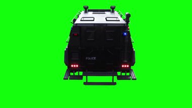 Statik zırh polis arabasını yeşil ekran izole etti. Gerçekçi yanıp sönen ışıklar