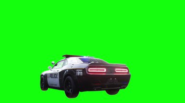 Statik polis arabası yeşil ekran izole edildi. Gerçekçi yanıp sönen ışıklar
