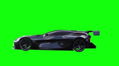 Fütürist elektrik, lüks, hızlı giden spor araba. Araba gövdesinde gerçekçi dinamik yansımalar. 4K yeşil ekran izole et