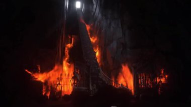 Cehennem kapıları. Cehenneme giden yol. Şeytan portalı. Günahkar. Dini bir kavram. Gerçekçi 4k animasyonu