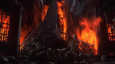 Cehennem kapıları. Cehenneme giden yol. Şeytan portalı. Günahkar. Dini bir kavram. Gerçekçi 4k animasyonu