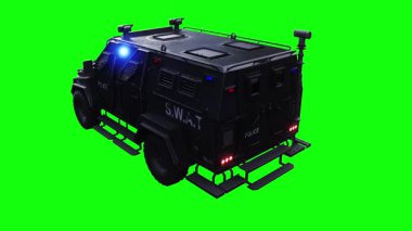 Statik zırh polis arabasını yeşil ekran izole etti. Gerçekçi yanıp sönen ışıklar