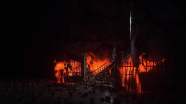 Cehennem kapıları. Cehenneme giden yol. Şeytan portalı. Günahkar. Dini bir kavram. Gerçekçi 4k animasyonu