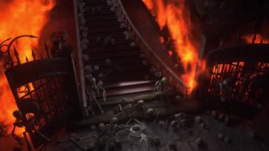 Cehennem kapıları. Cehenneme giden yol. Şeytan portalı. Günahkar. Dini bir kavram. Gerçekçi 4k animasyonu