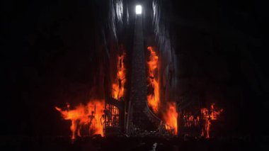 Cehennem kapıları. Cehenneme giden yol. Şeytan portalı. Günahkar. Dini bir kavram. Gerçekçi 4k animasyonu