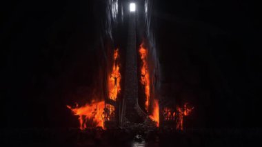 Cehennem kapıları. Cehenneme giden yol. Şeytan portalı. Günahkar. Dini bir kavram. Gerçekçi 4k animasyonu