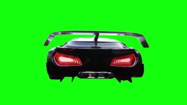 Fütürist elektrik, lüks, hızlı giden spor araba. Araba gövdesinde gerçekçi dinamik yansımalar. 4K yeşil ekran izole et