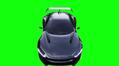 Fütürist elektrik, lüks, hızlı giden spor araba. Araba gövdesinde gerçekçi dinamik yansımalar. 4K yeşil ekran izole et
