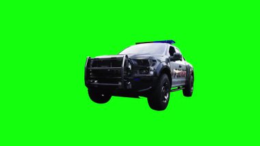 Statik polis arabası yeşil ekran izole edildi. Gerçekçi yanıp sönen ışıklar