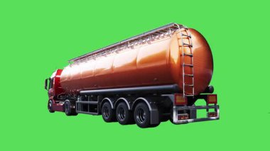 Petrol kamyonu hızlı gidiyor. Araba gövdesinde gerçekçi dinamik yansımalar. 4K yeşil ekran izole et
