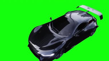 Fütürist elektrik, lüks, hızlı giden spor araba. Araba gövdesinde gerçekçi dinamik yansımalar. 4K yeşil ekran izole et