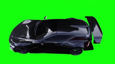 Fütürist elektrik, lüks, hızlı giden spor araba. Araba gövdesinde gerçekçi dinamik yansımalar. 4K yeşil ekran izole et