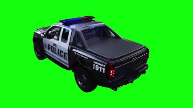 Statik polis arabası yeşil ekran izole edildi. Gerçekçi yanıp sönen ışıklar