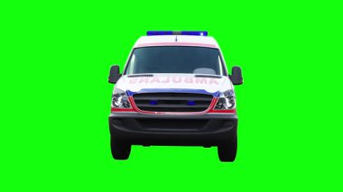 Ambulans yeşil ekran izole edildi. Gerçekçi yanıp sönen ışıklar