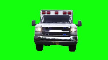 Ambulans yeşil ekran izole edildi. Gerçekçi yanıp sönen ışıklar