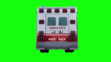 Ambulans yeşil ekran izole edildi. Gerçekçi yanıp sönen ışıklar