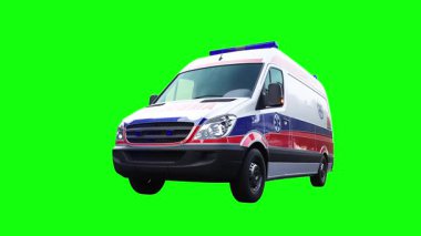 Ambulans yeşil ekran izole edildi. Gerçekçi yanıp sönen ışıklar