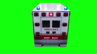 Ambulans yeşil ekran izole edildi. Gerçekçi yanıp sönen ışıklar