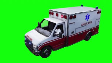 Ambulans yeşil ekran izole edildi. Gerçekçi yanıp sönen ışıklar