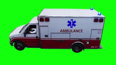 Ambulans yeşil ekran izole edildi. Gerçekçi yanıp sönen ışıklar