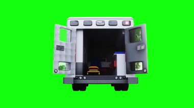 Ambulans yeşil ekran izole edildi. Gerçekçi yanıp sönen ışıklar