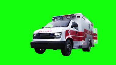 Ambulans yeşil ekran izole edildi. Gerçekçi yanıp sönen ışıklar