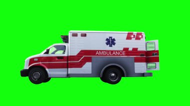 Ambulans yeşil ekran izole edildi. Gerçekçi yanıp sönen ışıklar