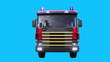 İtfaiye aracı hızlı gidiyor... araba gövdesinde gerçekçi dinamik yansımalar. Gerçekçi yanıp sönen ışıklar. 4K yeşil ekran izole et