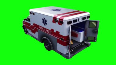 Ambulans yeşil ekran izole edildi. Gerçekçi yanıp sönen ışıklar