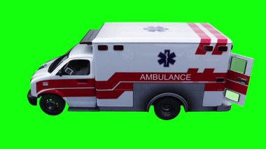 Ambulans yeşil ekran izole edildi. Gerçekçi yanıp sönen ışıklar