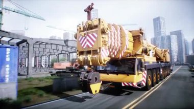 Mobil inşaat vinci. Büyük bir sanayi ya da fabrika inşaatı, dış yapı, modern endüstriyel dış yapı, havadan manzara, inşaat vinci. 4k animasyon