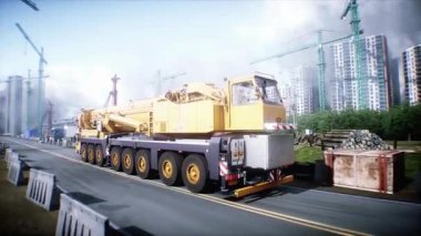 Mobil inşaat vinci. Büyük bir sanayi ya da fabrika inşaatı, dış yapı, modern endüstriyel dış yapı, havadan manzara, inşaat vinci. 4k animasyon