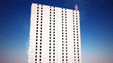 Binanın yıkım. Gerçekçi 3d animasyon