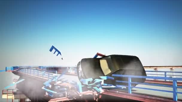 Accidente de coche. cayendo del puente. animación 3d — Vídeos de Stock