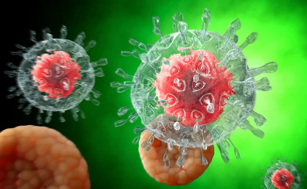 Virus. Virus en el organismo infectado, epidemia de enfermedades virales. 3d renderizar — Foto de Stock