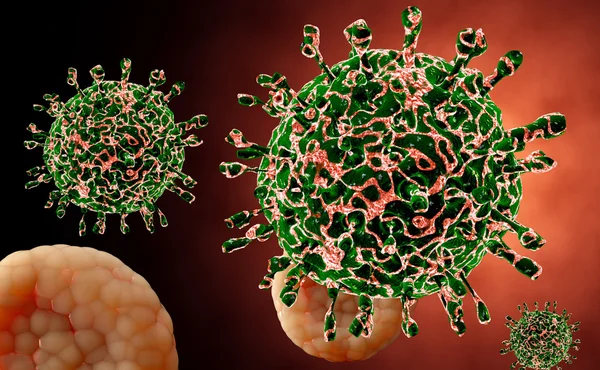 Virus. Virus en el organismo infectado, epidemia de enfermedades virales. 3d renderizar — Foto de Stock