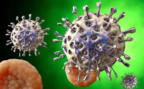 Virus. Bacteria.Viruses i infekterade organismen, virussjukdom epidemi. 3D gör — Stockfoto