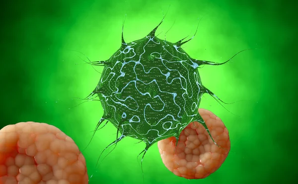 Virus. Bacteria.Viruses i infekterade organismen, virussjukdom epidemi. 3D gör — Stockfoto