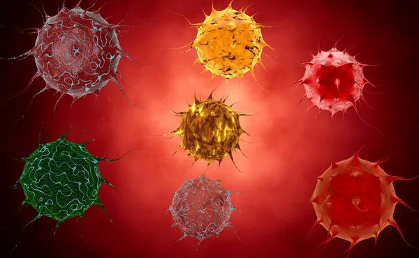 Virus. Virus en el organismo infectado, epidemia de enfermedades virales. 3d renderizar — Foto de Stock