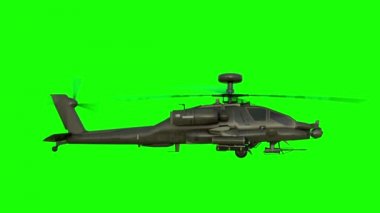 Askeri helikopter Boeing Ah-64 Apache gerçekçi 3d animasyon. Gerçekçi yansımalar, gölgeler ve hareket. Yeşil ekran