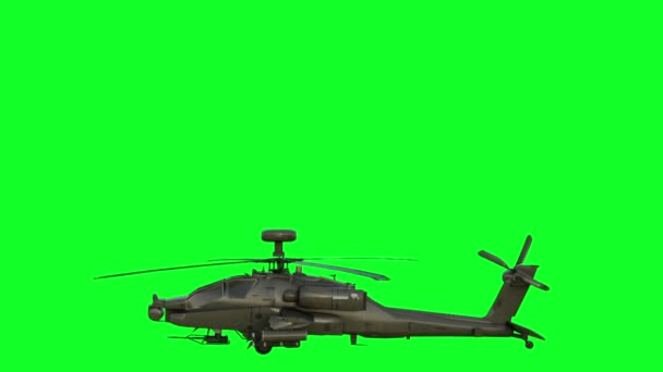 Военный вертолет Boeing AH-64 Apache реалистичная 3D анимация. Реалистичные размышления, тени и движение. Зеленый экран — стоковое видео