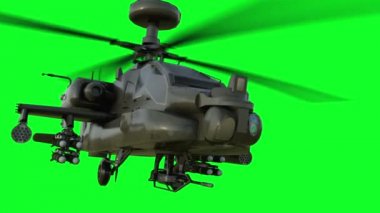 Askeri helikopter Boeing Ah-64 Apache gerçekçi 3d animasyon. Gerçekçi yansımalar, gölgeler ve hareket. Yeşil ekran