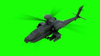Askeri helikopter Boeing Ah-64 Apache gerçekçi 3d animasyon. Gerçekçi yansımalar, gölgeler ve hareket. Yeşil ekran